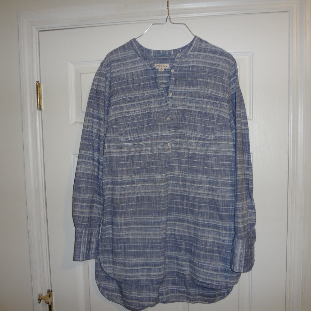 Merona Men's Large Gray/White Long Sleeve Shirt